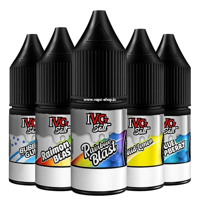 IVG Nic Salt 10ml bottles assorted flavours on white background