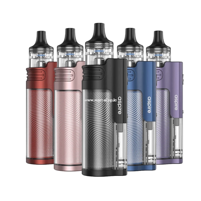 Aspire vape devices in multiple colours displayed on white background