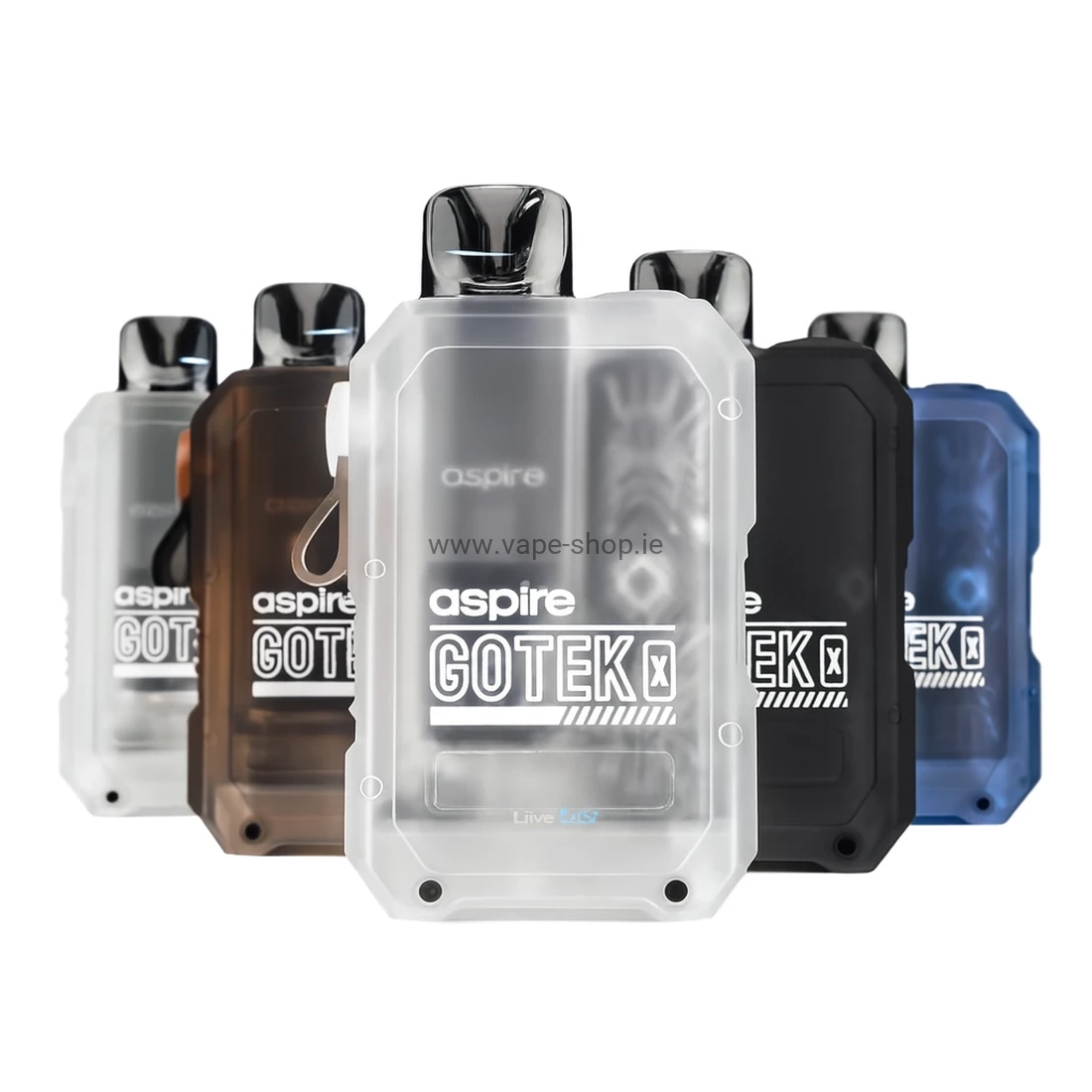 Aspire Gotek X devices in multiple translucent colours displayed on white background