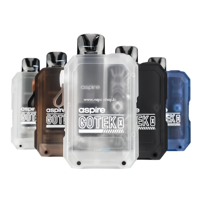 Aspire Gotek X devices in multiple translucent colours displayed on white background