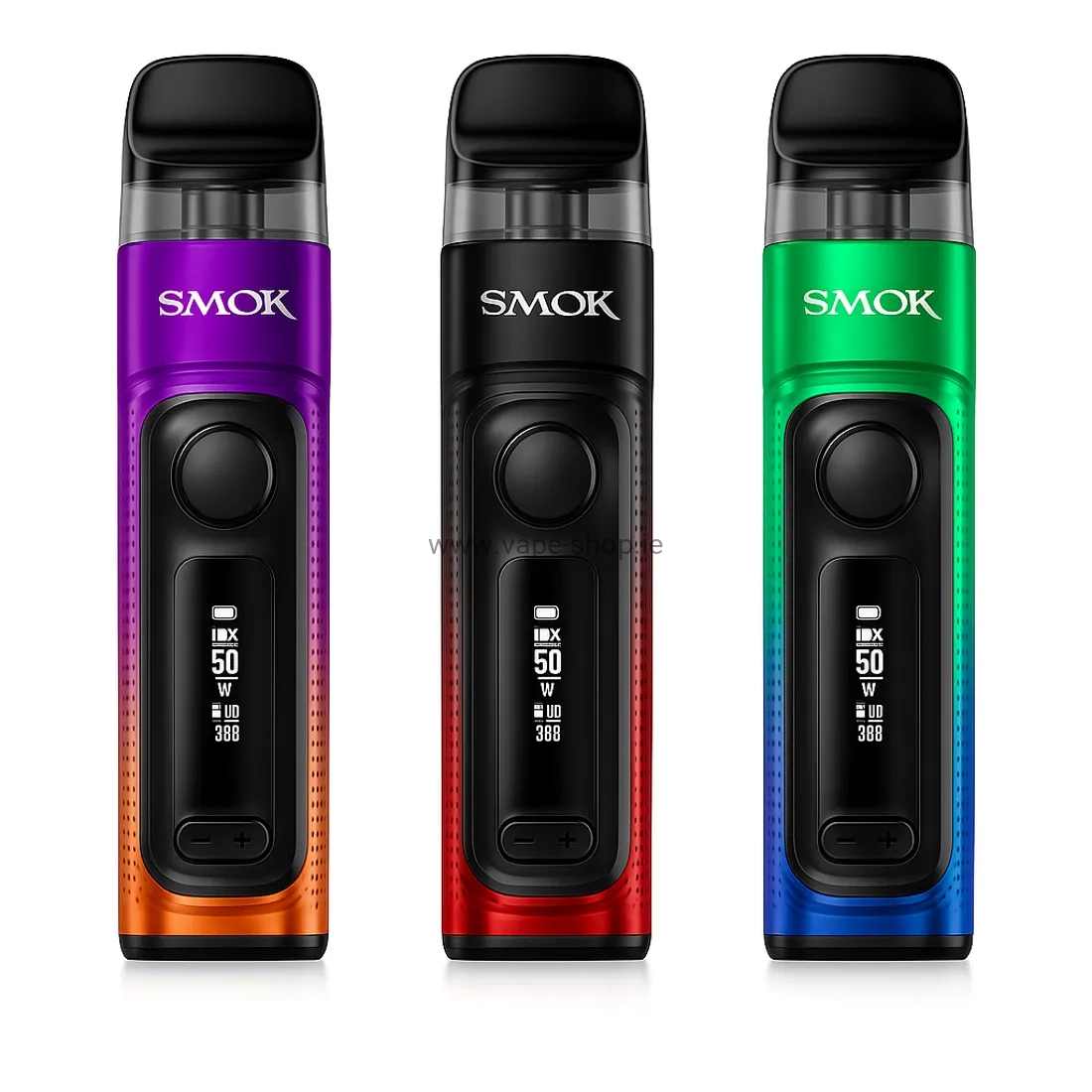SMOK vape kit series – three colour variants purple-orange, red-black and green-blue – product image Ireland