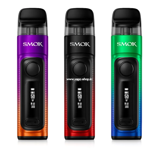 SMOK vape kit series – three colour variants purple-orange, red-black and green-blue – product image Ireland