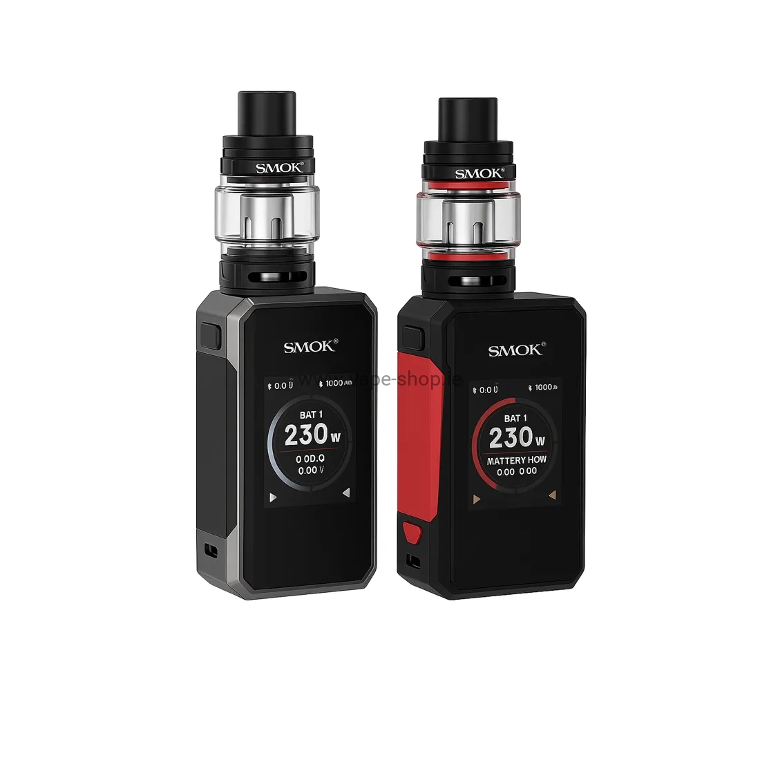 Two SMOK 230W vape mods in black-red and black-silver colours – product image Ireland