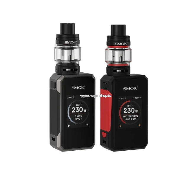 Two SMOK 230W vape mods in black-red and black-silver colours – product image Ireland