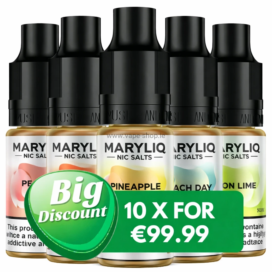 Maryliq nicotine salt e-liquids bundle in Ireland – buy 10 bottles for €99.99