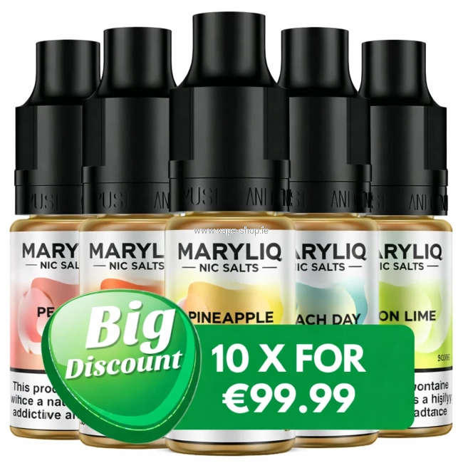 Maryliq nicotine salt e-liquids bundle in Ireland – buy 10 bottles for €99.99
