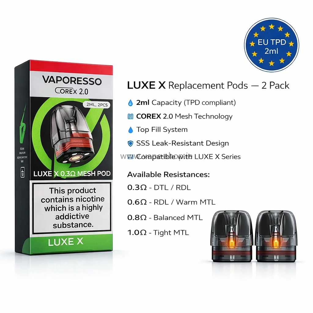 Vaporesso LUXE X replacement pods 2 pack 2ml COREX 2.0 Ireland