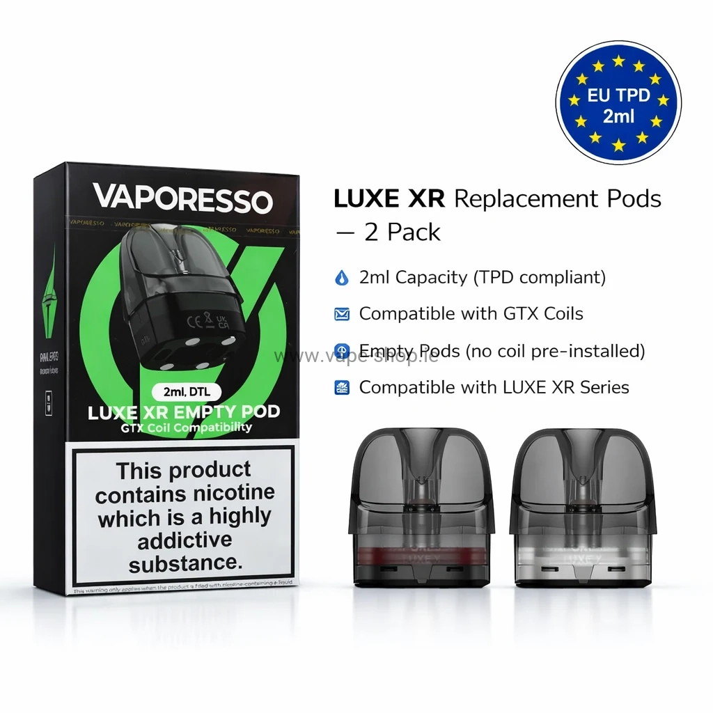 Vaporesso LUXE XR replacement pods 2 pack empty GTX compatible Ireland