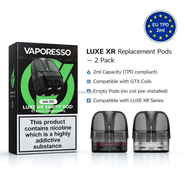 Vaporesso LUXE XR replacement pods 2 pack empty GTX compatible Ireland
