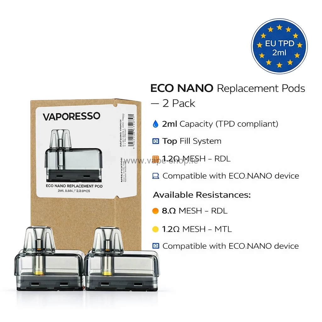 Vaporesso ECO Nano pods 2 pack 0.8 ohm 1.2 ohm mesh Ireland