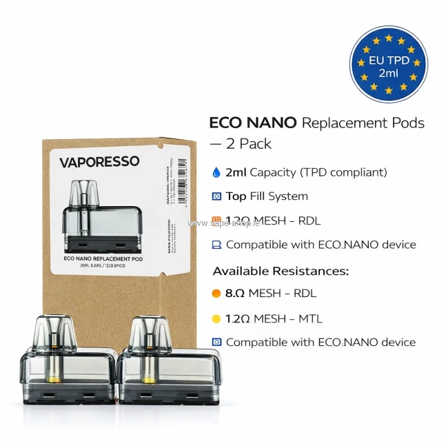 Vaporesso ECO Nano pods 2 pack 0.8 ohm 1.2 ohm mesh Ireland