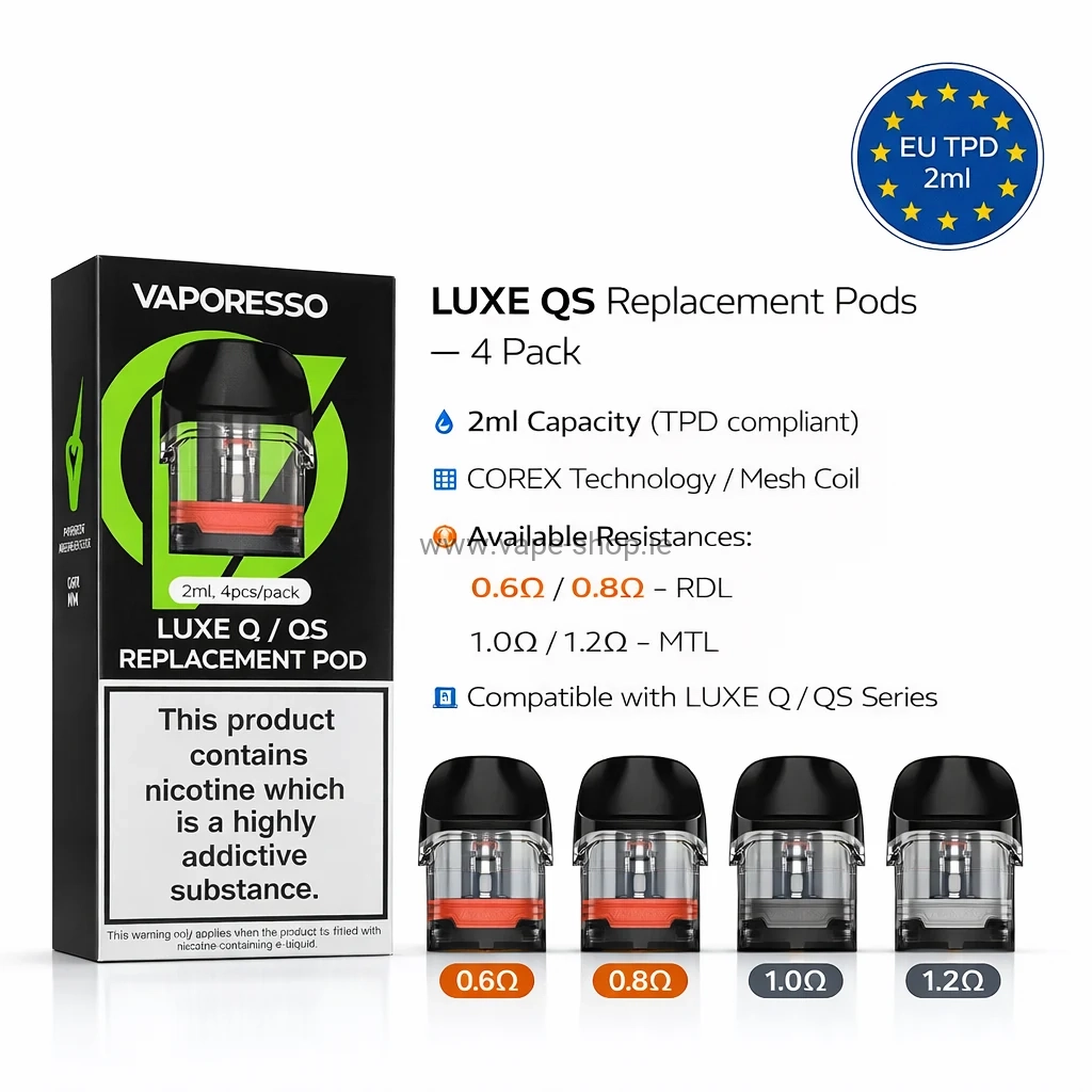 Vaporesso LUXE QS pods 4 pack 0.6 0.8 1.0 1.2 mesh replacement Ireland