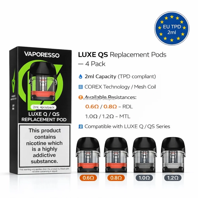 Vaporesso LUXE QS pods 4 pack 0.6 0.8 1.0 1.2 mesh replacement Ireland