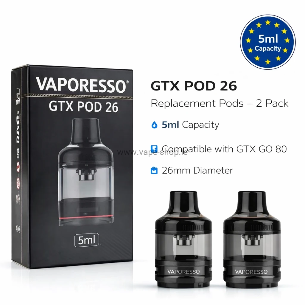 Vaporesso GTX Pod 26 replacement pods 2 pack 5ml GTX GO 80 Ireland