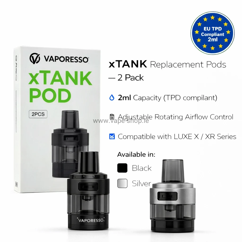 Vaporesso xTank pod 2 pack 2ml TPD compliant black silver Ireland