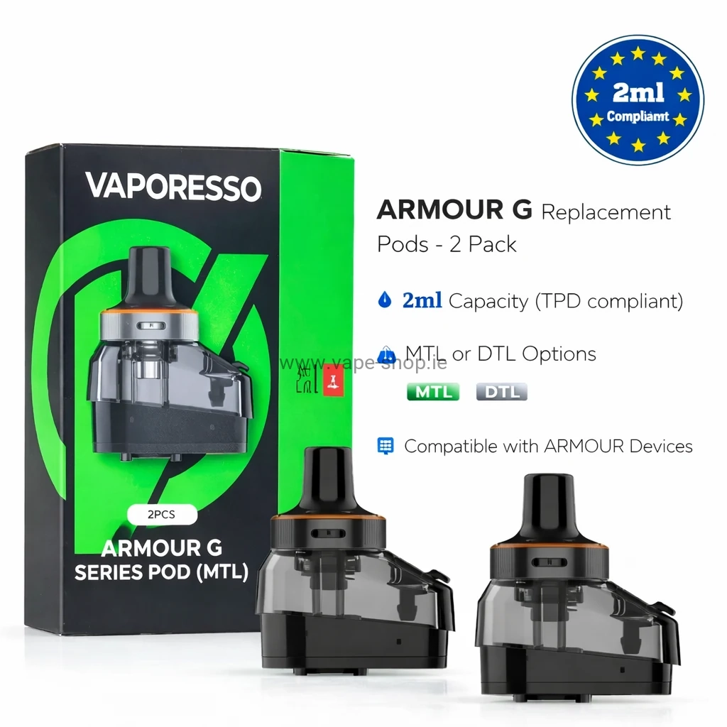 Vaporesso Armour G pods 2 pack 2ml MTL DTL TPD compliant Ireland
