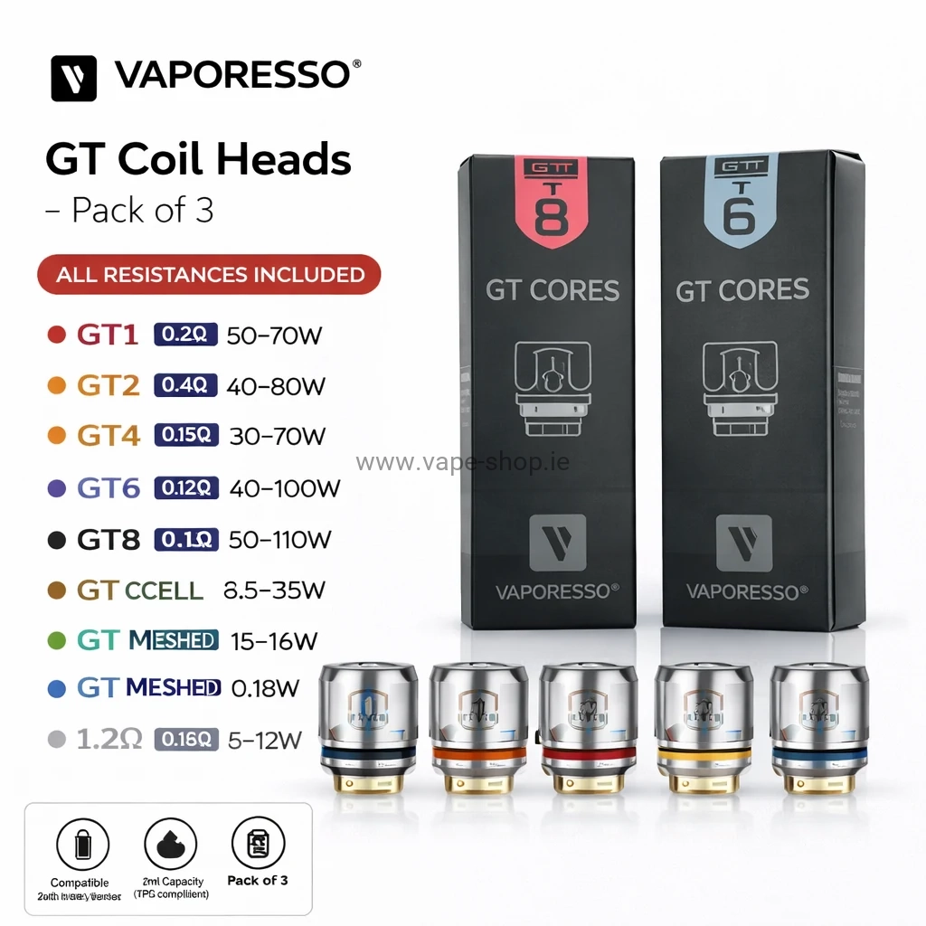 Vaporesso GT coils 3 pack all resistances GT1 GT2 GT4 GT6 GT8 CCELL MESH Ireland