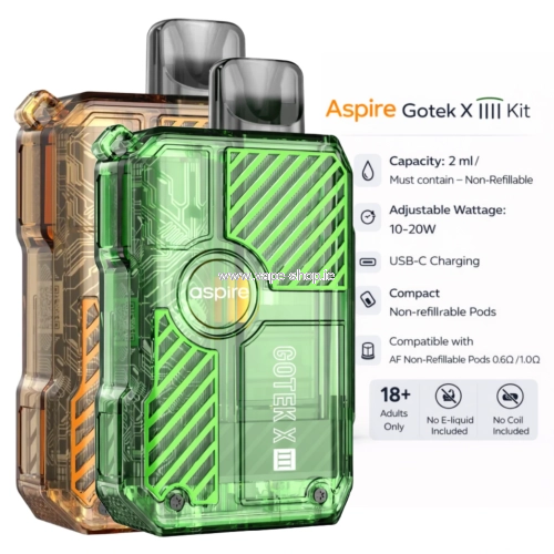 Aspire Gotek X III Kit green pod vape 2ml USB-C 10-20W
