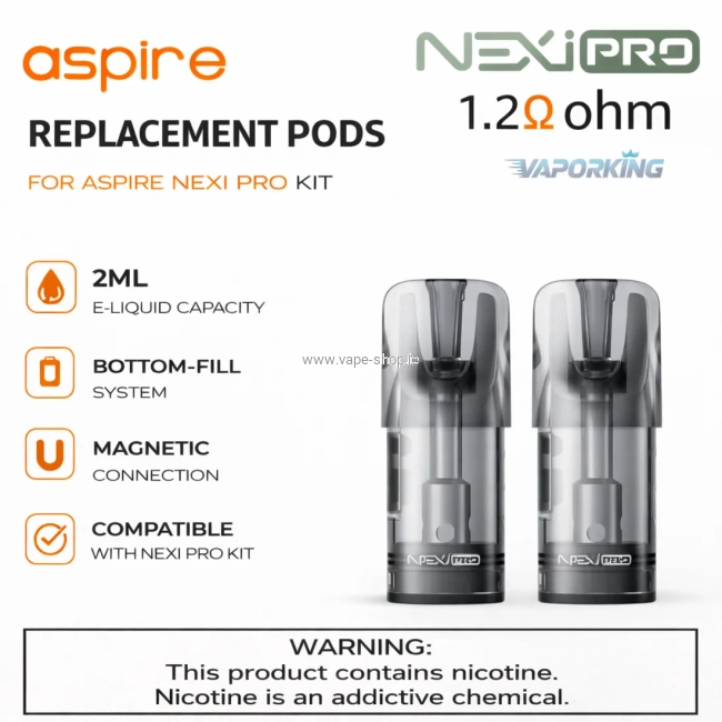 Aspire Nexi Pro replacement pods 2ml 1.2 ohm bottom fill magnetic connection compatible with Nexi Pro kit Ireland EU