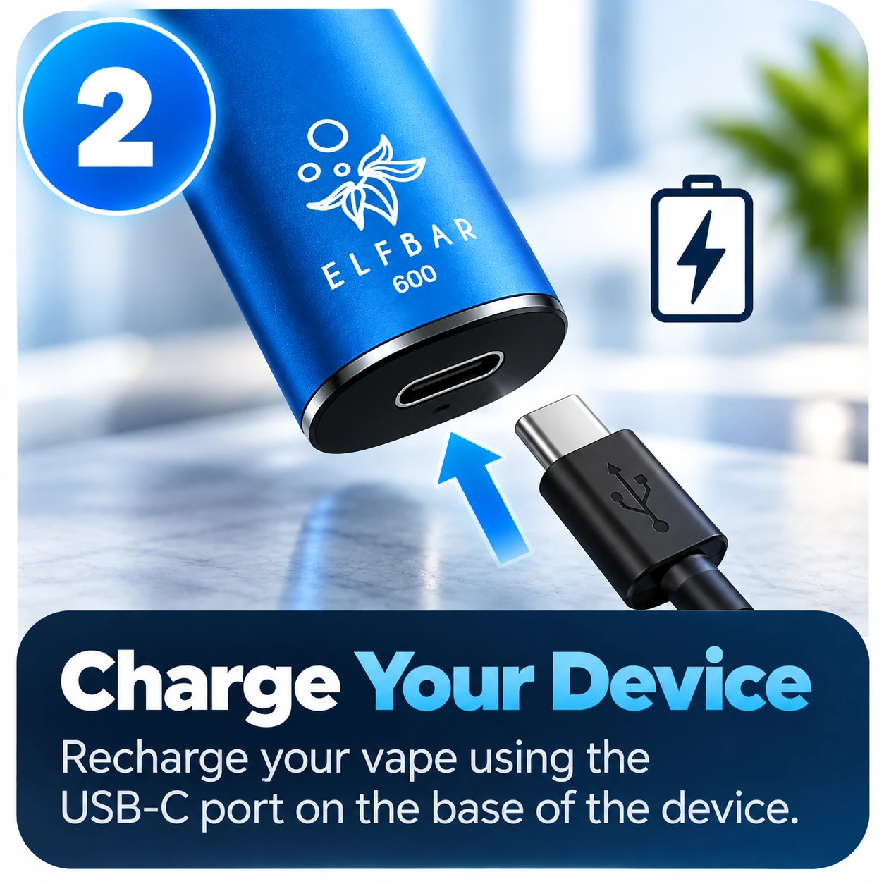 Step 2: Charge the Elf Bar EB600 device using its USB-C charging port.