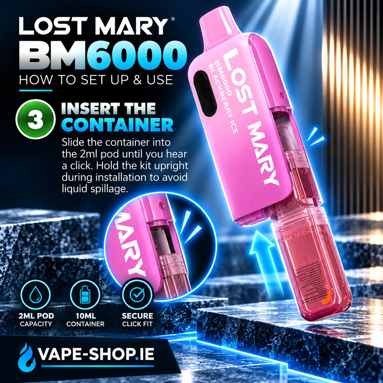 Step 3 Lost Mary BM6000 insert the refill container into the 2ml pod assembly