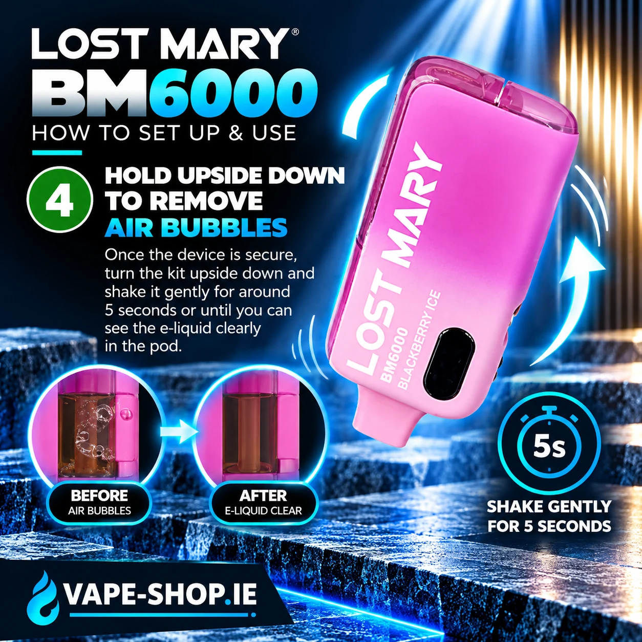 Step 4 Lost Mary BM6000 turn the kit upside down and gently shake to remove air bubbles