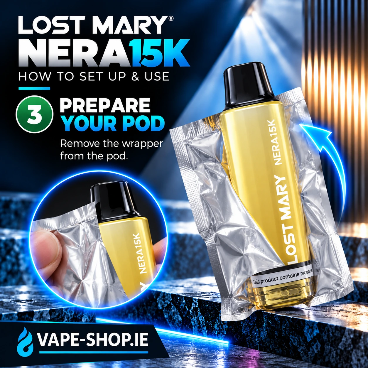 Lost Mary NERA15K step 3 – preparing the compatible prefilled pod