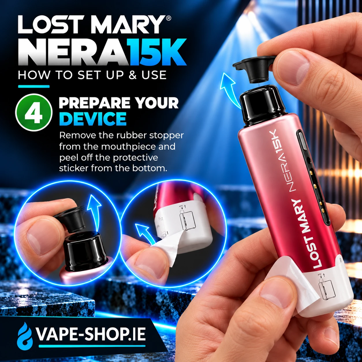Lost Mary NERA15K step 4 – preparing the rechargeable Fullview battery device